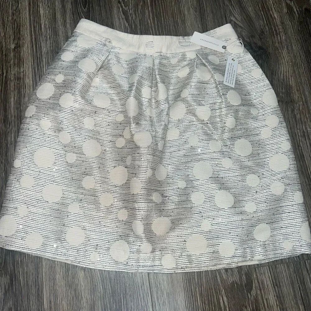 Anthropologie Skirt Jacquard Embellished Mini High Rise NWT Line White Metallic